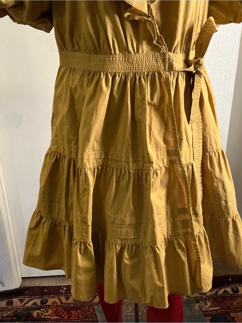 ULLA JOHNSON “MAUDE” Mustard Ruffle V-Neck Mini Dress Women Sz 8 - Picture 8 of 17